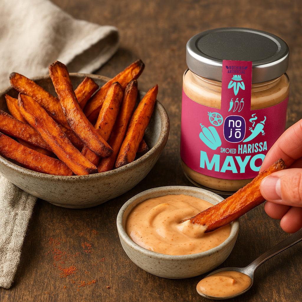 sweet potato recipe, harissa, Mediterranean, mayo