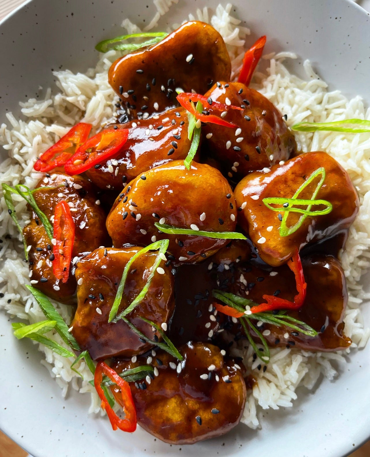 Marinated Vegan Chicken Nuggets & rice.