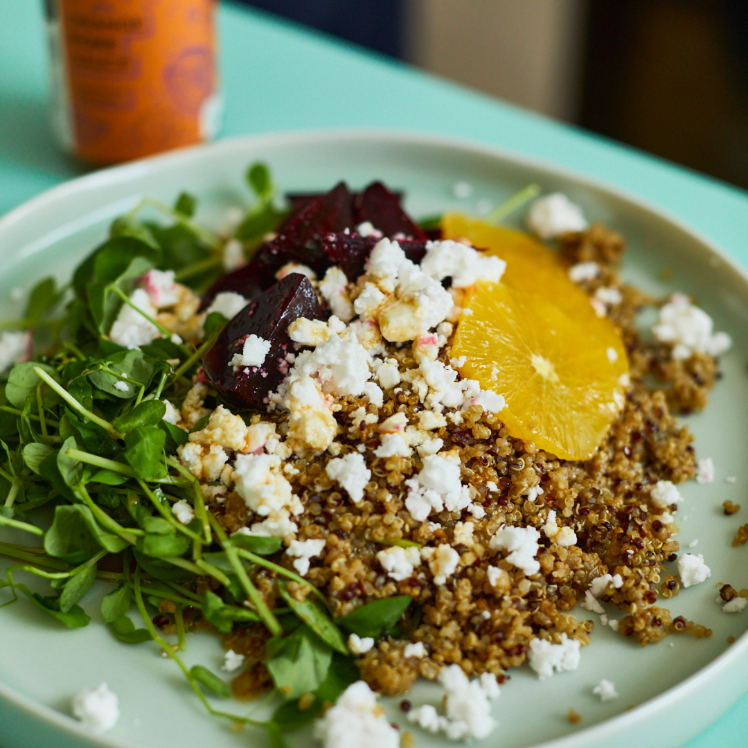 Beetroot, feta, orange and quinoa Salad