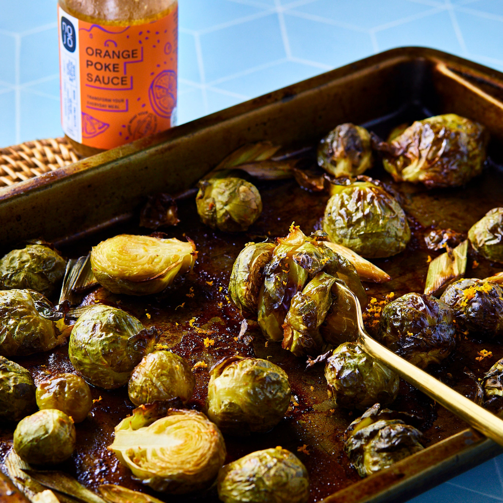 Roasted brussel sprouts and leek with Orange Sauce