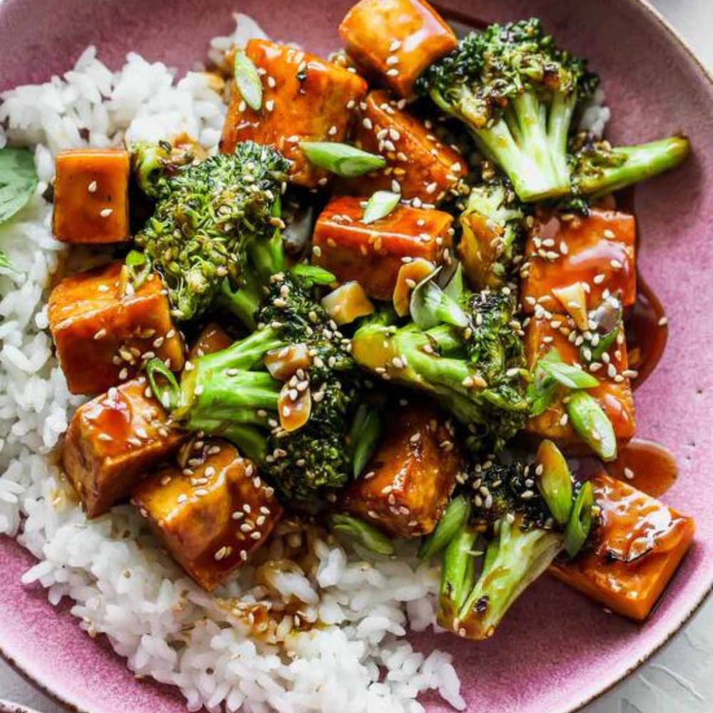 Teriyaki tofu and broccoli by Dishing out Health